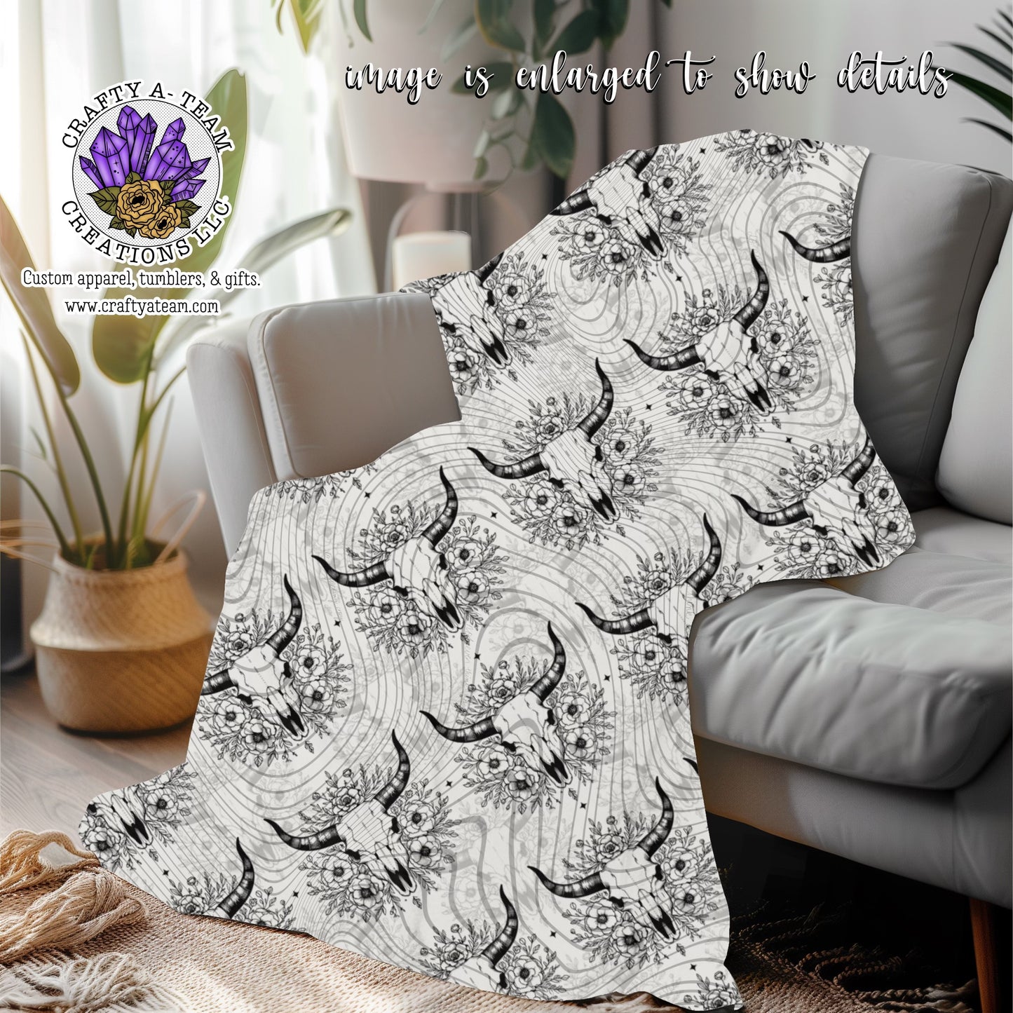 Floral Bull Skull Throw Blanket