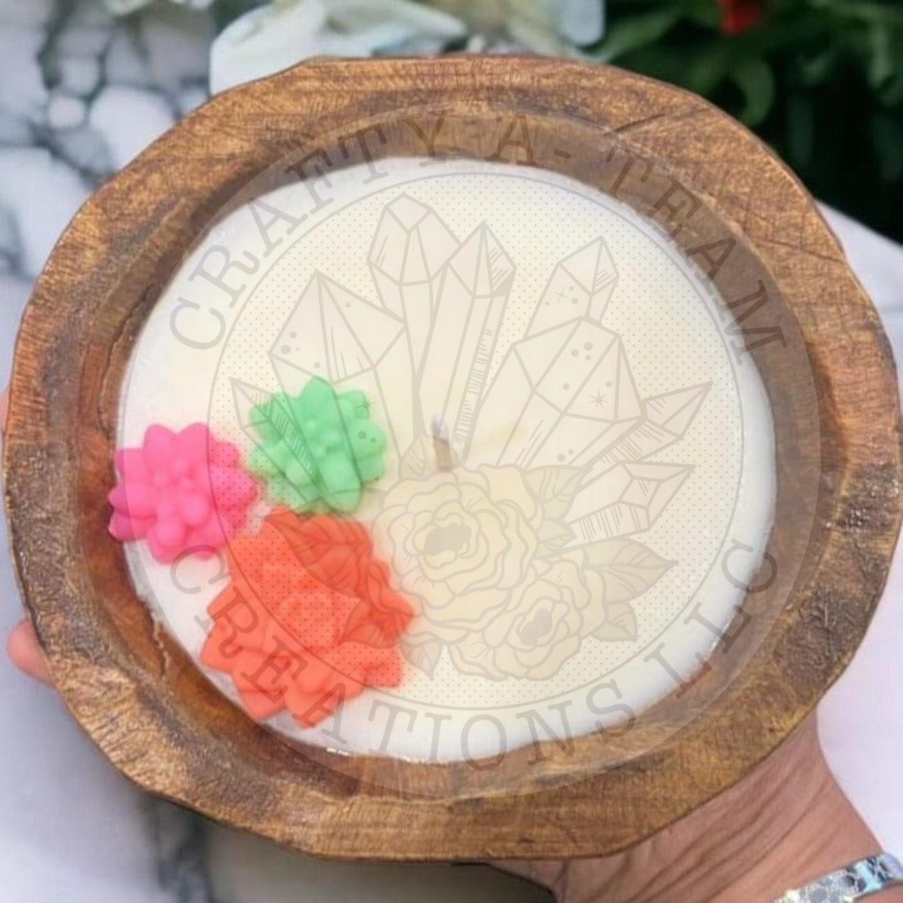 Wooden Bowl Candle - Mini Succulent Cactus (Organic Soy Wax)