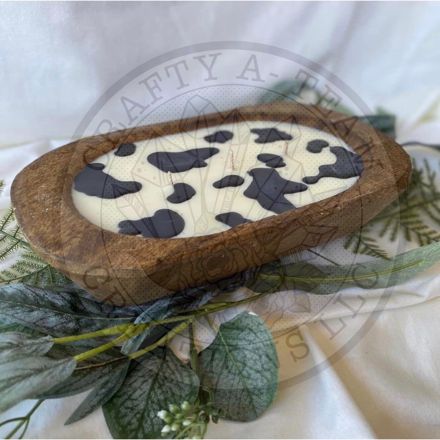 Dough Bowl Candle - Oval - Black & White Cow Print