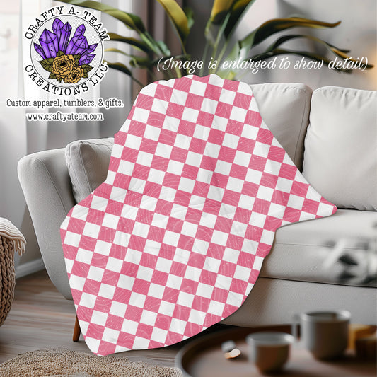 Pink Checkered Oversized Throw Blanket 60X80